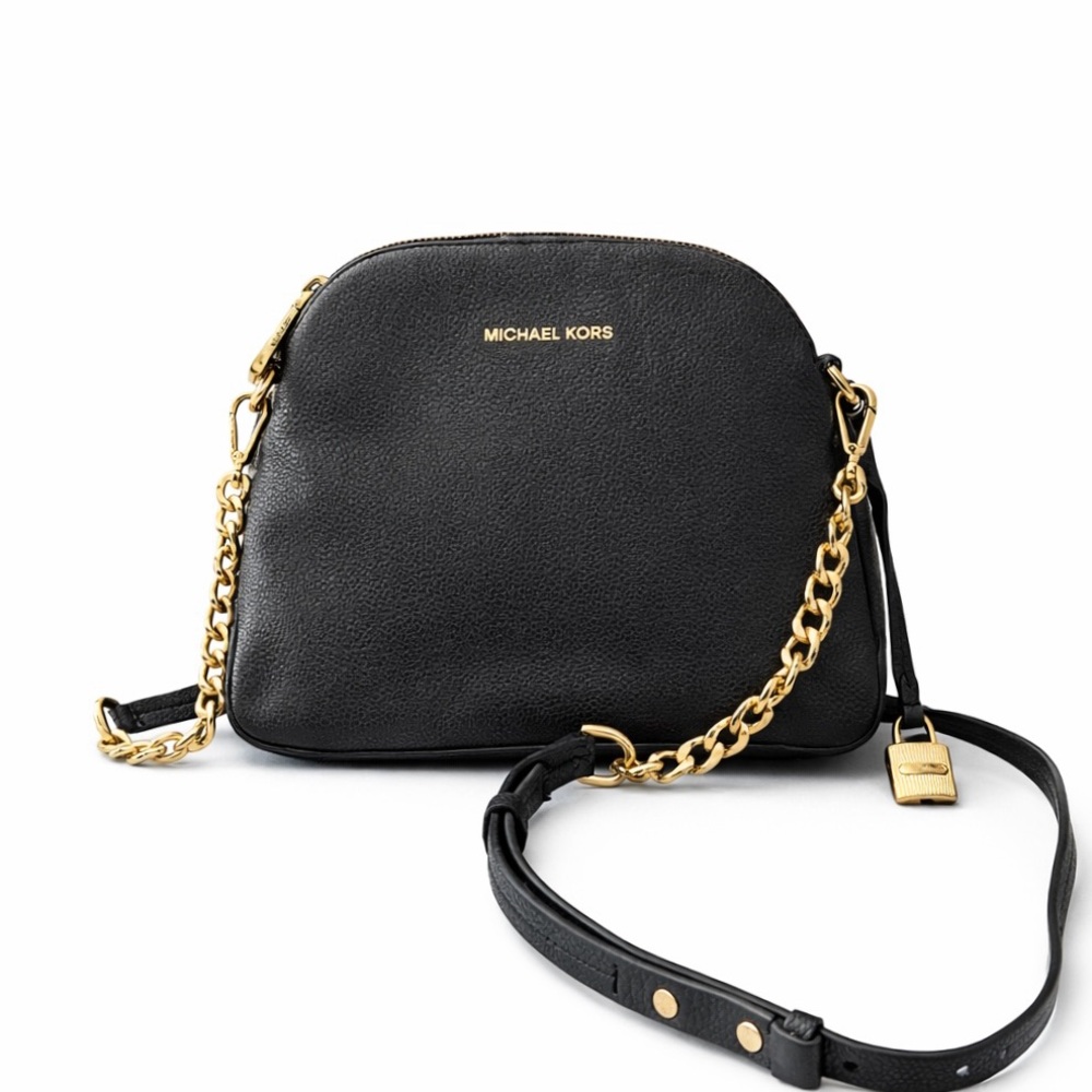 Michael Kors Black Pebbled Leather Crossbody with Gold Chain Strap